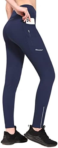 BALEAF Dames Fleece Gevoerde Waterbestendig Legging Hoge Taille Thermische Winter Wandelen Running Panty Zakken Navy Grote