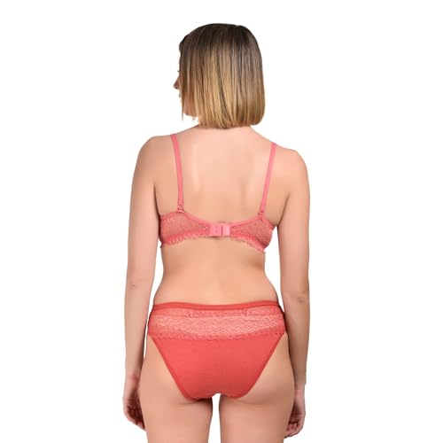 Image of UNITRUST Women's Padded Bra & Panty Set - Soft Stretchable Fabric with Lace Design | Stylish & Comfortable Lingerie