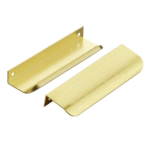 Image of Ravinte Hardware Gold Cabinet Handles Finger Edge Pulls 5 Inch CC 8 Pack | Low-Profile Finger Grip, Cabinet Door Edge Mount, Smooth Handle Shape, 5.9 Inch (150mm), For Drawers, Cupboards, Kitchen