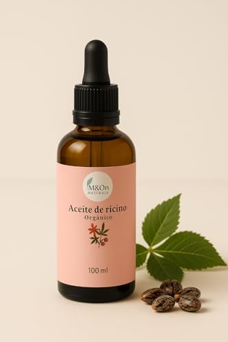 M&On Naturals Aceite de Ricino Orgánico 100% Natural, Prensado en Frío, Vegano, 100ml, Botella de Cristal con Gotero, para Pestañas, Cejas, Cabello y Piel, Fabricado en España