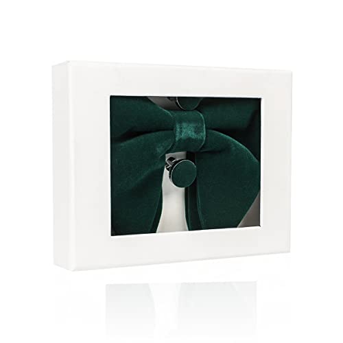 Image of GUSLESON Mens Solid Plaid Velvet Pre-tied Adjustable Bow Tie and Pocket Square Cufflink Set with Gift Box