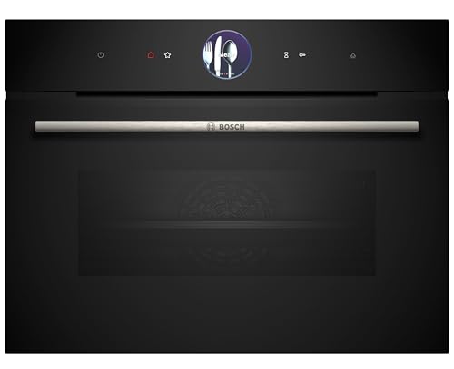 Bosch CSG7361B1, Smarter Serie 8 Einbau-Kompaktdampfbackofen, 60 x 45 cm, 1 L Wassertank, Schwarz, Made in Germany, Selbstreinigung, Air Fry, Farb-Display, 4D Heißluft, Bosch Assist, Pizzastufe
