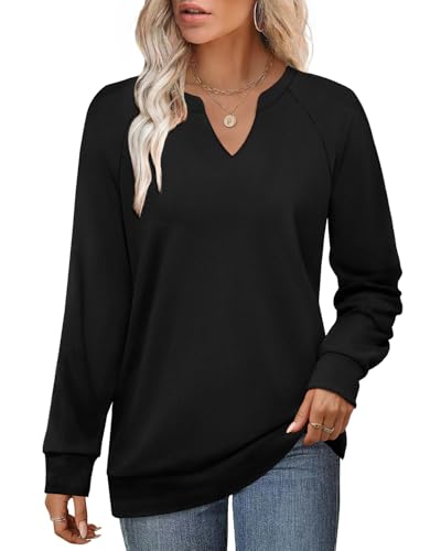 Aokosor Jumpers for Women Sweatshirts Ladies Tops V Neck Long Sleeve Tops Size 22-24 Black