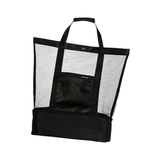 Mesh Beach Tote Bag Organizer Insulated Cooler Bag for BBQ Summer Hiking Travel 15.75x18.11 Inch- Black3
