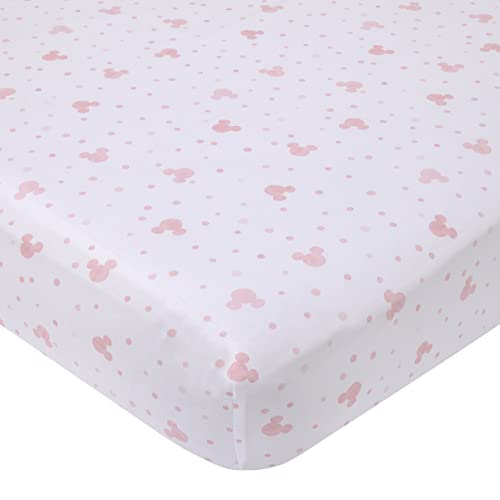 Image of Disney Minnie Mouse Lovely Little Lady Pink and White Minnie Icon and Polka Dot Fitted Crib Sheet