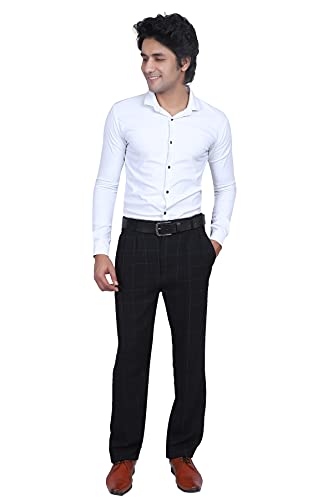 Image of Particle Men's Pleat-Front Regular Fit Formal Trousers - Checks (Sizes 32-46)