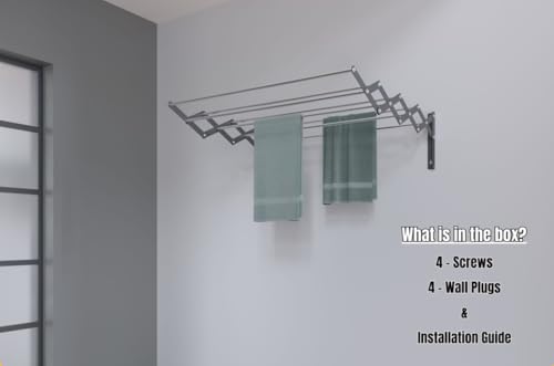 Image of RIOMAX Heavy Duty Rust-Free Stainless Steel Foldable Wall Mounted /Mounting Clothes Drying Stand /Cloth Dryer Racks for Bathroom /Balcony /Indoor /Outdoor (2 Ft - 8 Rod - Black & Silver)