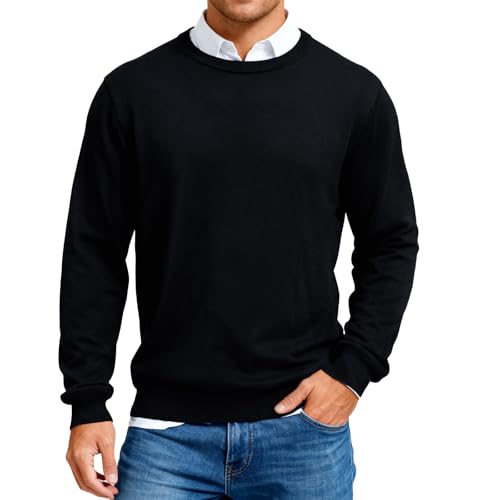 woolist Pullover Herren Winter Herbst Langarm Merino Wolle Warme Strickpullover Sweater Crewneck Jumper (DE/NL/SE/PL Alphanumerisch M Regular Regular Schwarz)