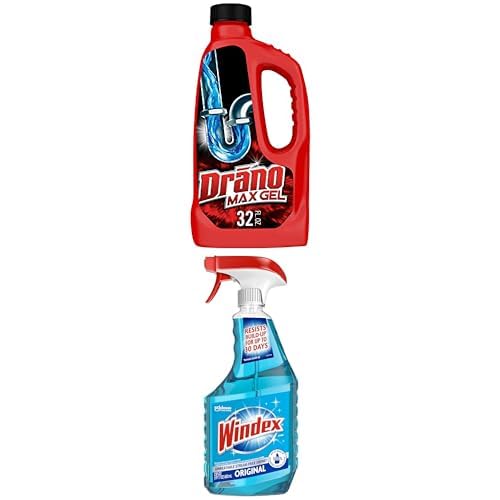 Drano Max Gel Drain Clog Remover And Windex Glass Cleaner