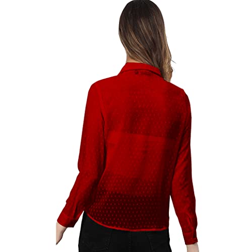 Image of Armenian Women Poly Georgette Dobby Textured Fabric Blouse Sleeve Office Lady Shirt Women Tops