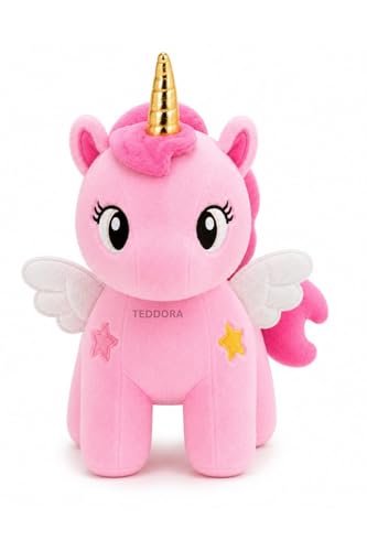Image of Unicorn with Wings Soft Toy for Girls Boys Kids, Pink, Animal Plush Stuffed Baby Teddy Gift Birthday, 30 cm