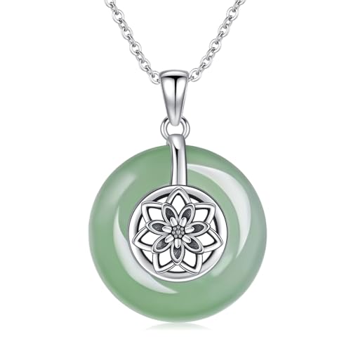 KiiKii Jade Necklaces for Women 925 Sterling Silver Lotus Flower/Tree of Life/Star and Moon Pendant Green Jade Jewelry Gifts for Mom Wife Grandma