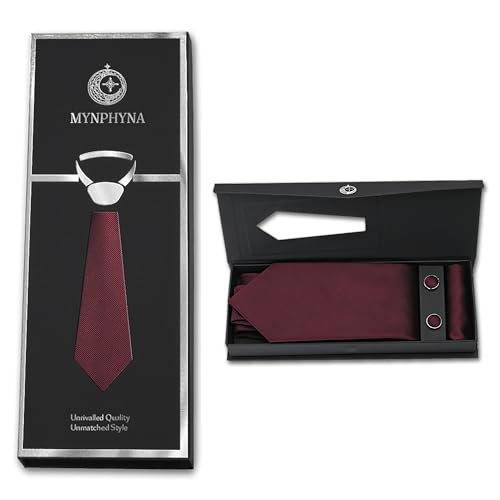 Image of Men's Tie Set with Pocket Square and Cufflinks | 100% microfiber; tie 59 x 3.15 in; square 10 x 10 in; gift box included