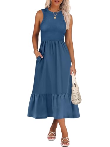 Image of ANRABESS Women Midi Dresses 2026 Summer Casual Sleeveless Sundress High Neck Tank Top Racerback Flowy Beach Dress ＆ Pockets