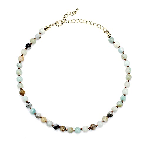 POMINA Real Amazonite Natural Gemstone Beaded Choker Necklace Semi Precious Stone Choker for Women Teen