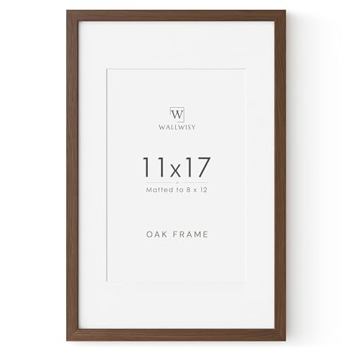 11x17 Oak Picture Frame Solid Oak 11x17 Poster Frame with Mat to 8x12(Openning Size is 7.5x11.5) Natural Wood 17x11 Frames for Wall (Walnut Set of 1)