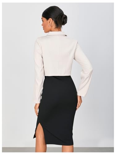 WDIRARA Women's Bow Decor Single Breasted Crop Blazer Collared Neck Open Front Long Sleeve Suit Jacket2