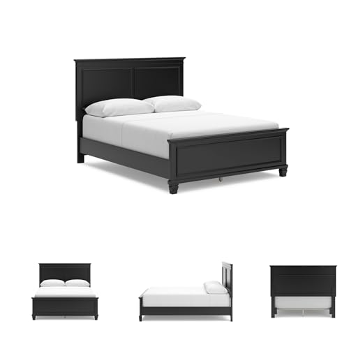 Image of Signature Design by Ashley Lanolee Black Queen Panel Bed Frame, Wood | Durable hardwood solids, Birch veneer and MDF substrate, Elegant transitional style, Suited for modern farmhouse spaces
