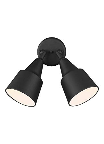Image of Generation Lighting 2-Light 12.5-Inch Adjustable Flood Light in Black | Wet-Rated Aluminum Fixture with Matching Shade, an Exterior Lighting Fixture and Outdoor Lamp for Home Security or Driveway