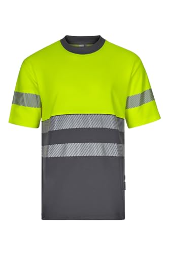 Velilla 305509 Camiseta de Alta Visibilidad en Algodón, Bicolor y Manga Corta con Cinta Segmentada, Color Gris y Amarillo Flúor, Talla L