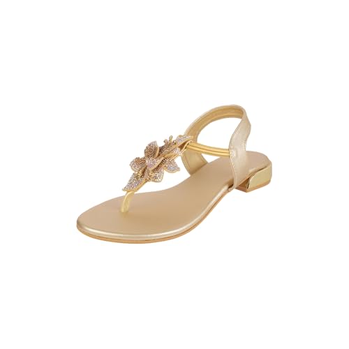 Image of Metro Women Synthetic Floral Embellished Flat Sandal