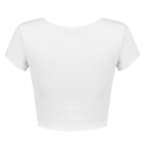 Othread & Co. Women's Basic Crop Tops Stretchy Casual Scoop Neck Cap Sleeve Shirt (Small, White) #TOP3