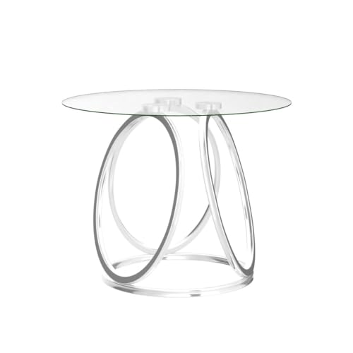 O&K FURNITURE Silver End Table for Living Room, Glass Side Table for Bedroom, Modern Round Glass Nightstand with Metal Frames for Home Office, Chrome Finish, 1 PC