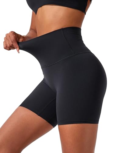 voenxe High Waisted Biker Shorts Women,6" Tummy Control Workout Gym Soft Shorts for Yoga Running,Spandex No Front Seam,2 Pack2