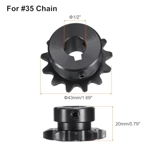Image of uxcell #35 Chain Roller Sprocket B Type, 1 /2 inch Bore 13 Tooth Single Strand Chain Sprocket, Carbon Steel, Keyway with Set Screws