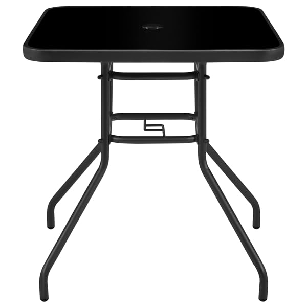 Yaheetech Table de Jardin Ronde en Verre et métal avec Trou pour Parasol Table Basse Facile d'entretien Résistant aux intempéries 70 cm x 70 cm Noir