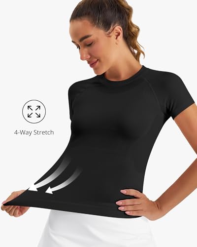 Image of Stelle Women Workout Tops Short Sleeve Seamless Athletic Shirts Yoga Gym Sports Breathable Tees