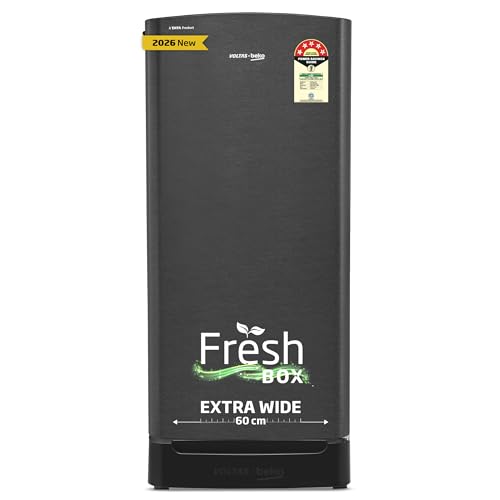 Image of Voltas Beko, A Tata Product 183 L, 5-Star Single Door Direct Cool Refrigerator with Fresh Box Technology (RDC215V / 5W0DGR0M0B00GO, Dark Grey)