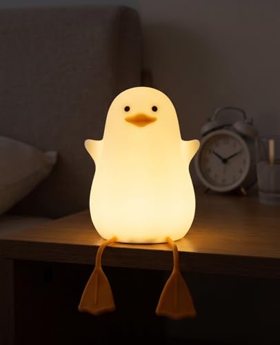SEESUNO Duck Night Light Rechargeable Dimmable Silicone Squishy Duck Lamp for Bedroom