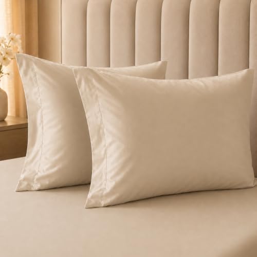 Image of LINENWALAS 100% Cotton 400 TC King Large-Size Pillow Cover | Long Staple Imported Egyptian Cotton | Cloud-Soft, Breathable & Skin-Safe | Oeko-TEX Certified Bedding (20x36 inch, Set of 2, Pearl)