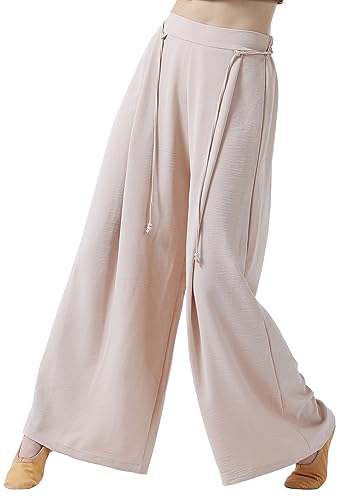 Angcoco Women's Loose Fit Wide Straight Leg Pants for Dance Beige