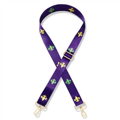Image of Mardi Gras Purse Strap Replacement Mask Fleur De Lis Purse Strap Purple Crossbody Bag Strap Parade Party Favors
