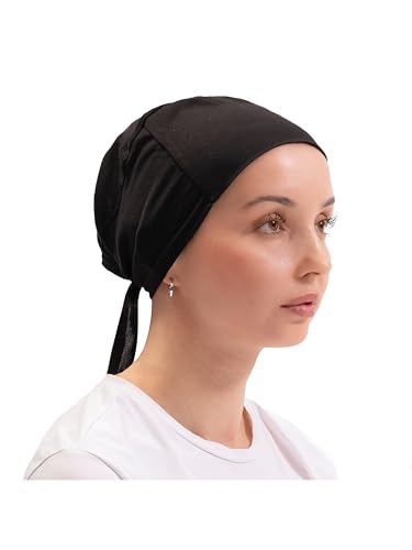 FabNest Women Hijab Undercap Islamic Muslim Under Scarf Hats Bonnet with Tie Back Non-Slip Breathable and Snug-Fit (Black)