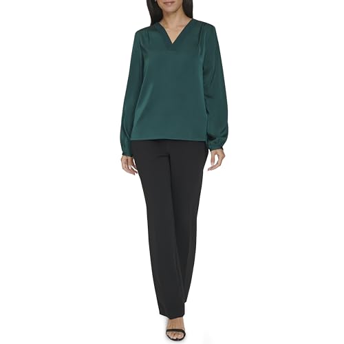 Image of Calvin Klein Womens V Neck Long Sleeve Blouse