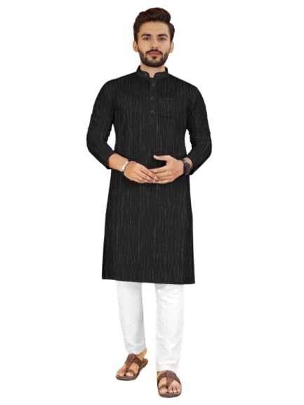Image of Men's South Cotton Textured Ethnic Kurta Regular Fit Traditional Casual Wear