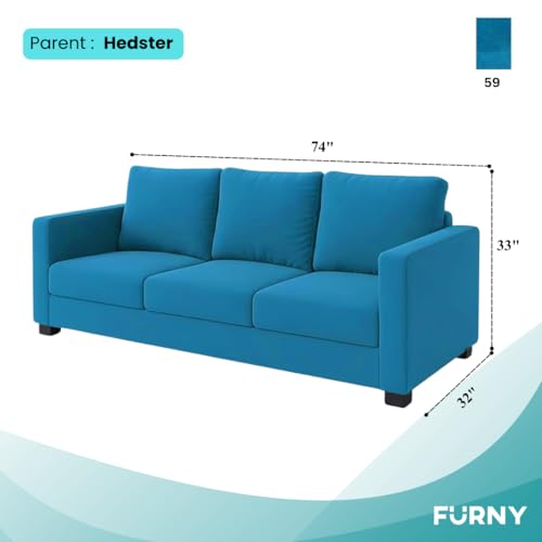 Image of FURNY Haster 3 Seater Fabric Sofa (Aqua Blue) Premium Velvet Finish Durable & Comfortable Ideal for Living Room