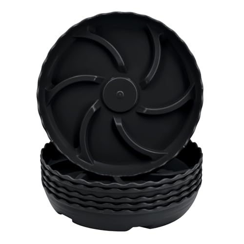 ittyfei 6 Pack 8 Inch Plant Trays for Pots, Raised Ridge Plant Saucers,Durable Plastic Plant Pot Saucer,Black Round Plant Water Catcher Tray for Indoor and Outdoor Plant(Black, 8‘’6pack)