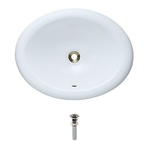 O1917-White Porcelain Overmount Sink Brushed Nickel Bathroom Ensemble with Pop Up Drain (Bundle - 2 Items: Sink and Pop Up Drain) Cover
