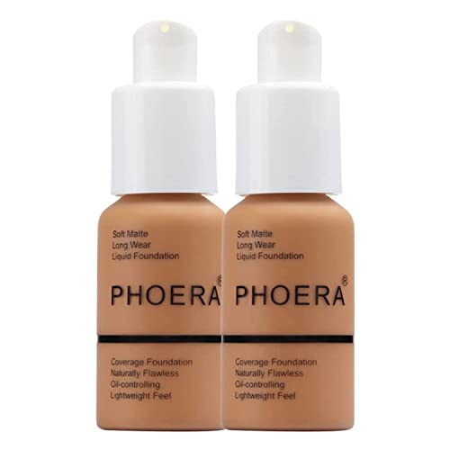 Glamza Phoera Foundation Full Coverage Makeup Set - 24hr Long Lasting Oil Control - Soft Smooth Matte Flawless Concealer Cream - Inc x2 30ml Foundation & Silicone Blender Sponge (108 Tan)