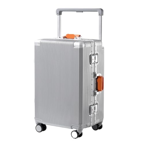 Suitcase Luggage Aluminum Frame 20-inch Boarding Case Universal Wheel Wide Trolley Suitcase 24-inch Password Box Luggage(Silver,22in)