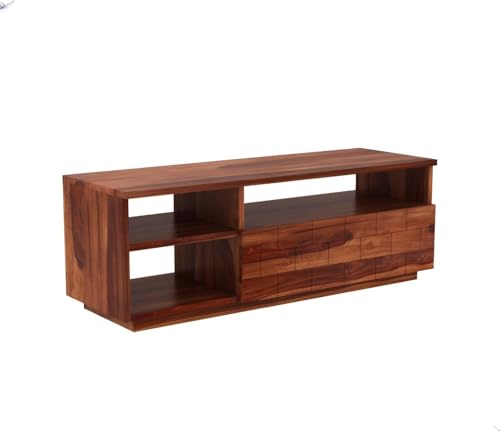 Image of Rosewood Sheesham Solid Wood TV Entertainment Unit | Wooen TV Stand Living Room & Office (Finish Color - Honey)