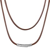 ChainsHouse Brown Leather Cord Necklace with Stainless Steel Clasp, 2MM 20 Inches Waterproof Braided Rope Unisex Jewelry with Gift Box