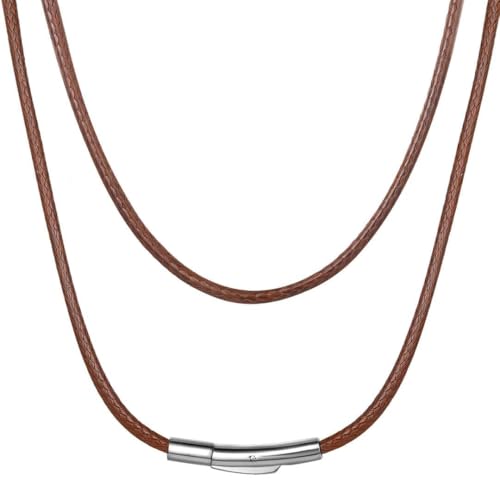 ChainsHouse Brown Leather Necklace Cord, 2MM 16 Inches Braided Leather Choker for Men with Clasp, Waterproof Rope Chain for Pendants