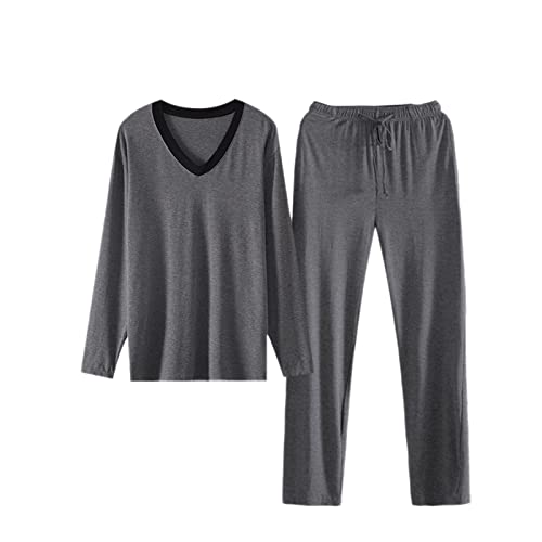 WSLCN Conjunto de pijama para hombre de manga larga Top y Bottoms Modal Loungewear Set ropa de dormir pijamas con bolsillos, Cuello en V Gris Oscuro, XXXXL Cover