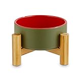 Petco Brand - Reddy Olive Ceramic & Bamboo Elevated Pet Bowl, 3.5 Cups, Large, Green