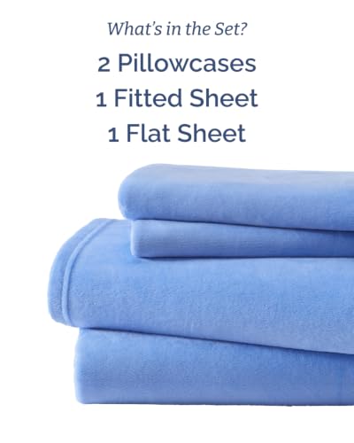 Image of Fleece Sheets Cal King Size Set - 4-Piece Flannel Sheet Set - Vista Blue